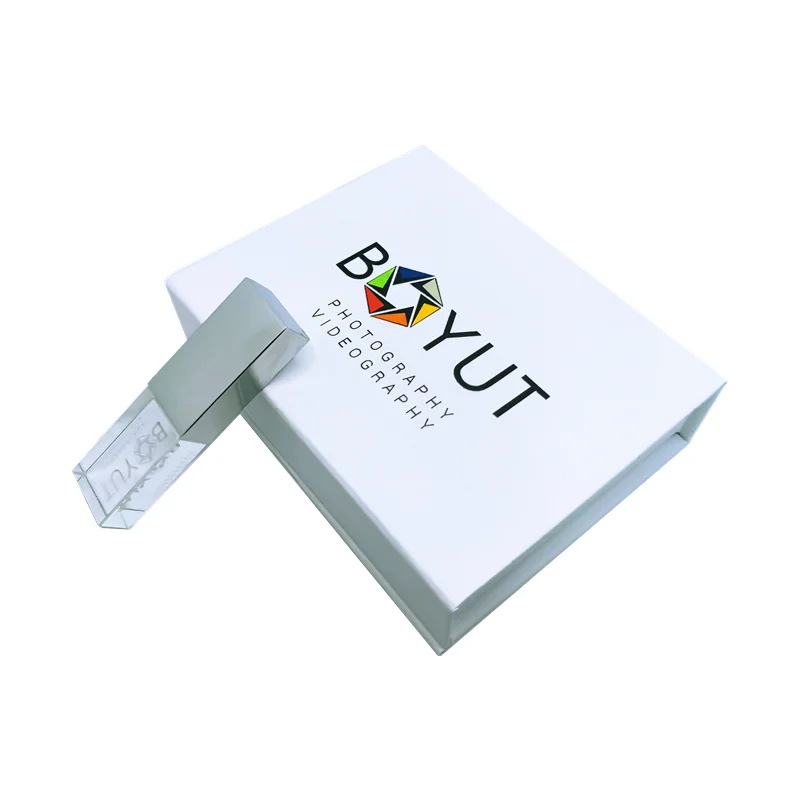Безплатен потребителски логото на фото студио Silver crystal USB3.1 Високоскоростен 128 GB флаш диск и бяла подарък кутия (по подразбиране червен led индикатор） 3