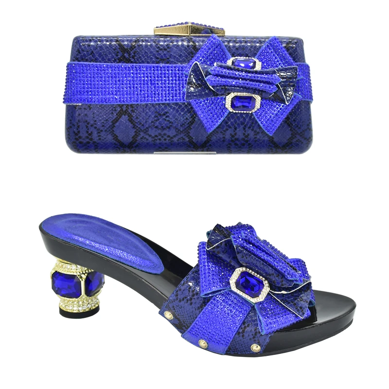 Модерен дизайн, Женски италиански вечерни обувки-лодка в Африканския стил, комплект от обувки и чанти, Украсени с кристали, Дамски обувки и чанта за Нигерийски партита 3