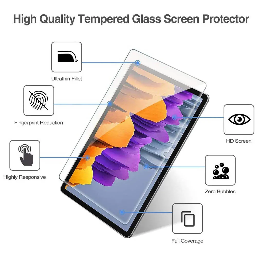(2 опаковки) Закалено стъкло За Samsung Galaxy Tab S7 Plus 12,4 2020 SM-T970 SM-T975 SM-T976B Защитно фолио за екрана с пълно покритие 3