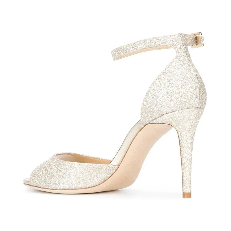Дамски сандали 2022 г., сватбени обувки на висок ток с пайети, летни обувки на ток с отворени пръсти, дамски сватбени обувки на ток с каишка на щиколотке 3