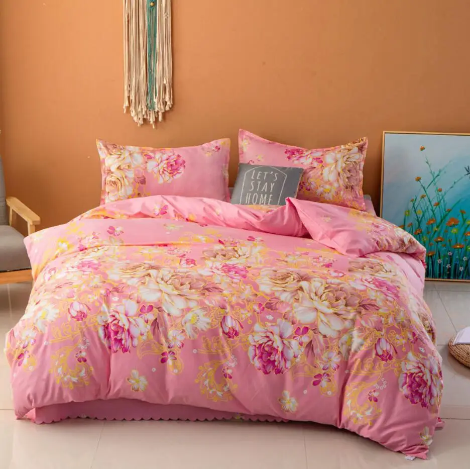 Комплект от 3 теми, Розово покривало за легло за детска стая легло с цветя модел за Момичета и Момчета, Пухени за Възрастни, Детска Чаршаф И Калъфка за възглавница, Одеяло, Комплект спално бельо 3