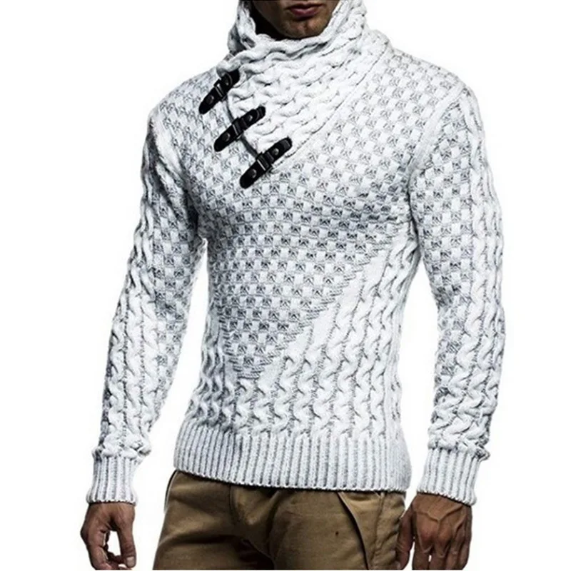 2021 Европейски и Американски Мъжки Пуловер Вязаный Пуловер Модерен Тънък Пуловер с Висока Воротом 3
