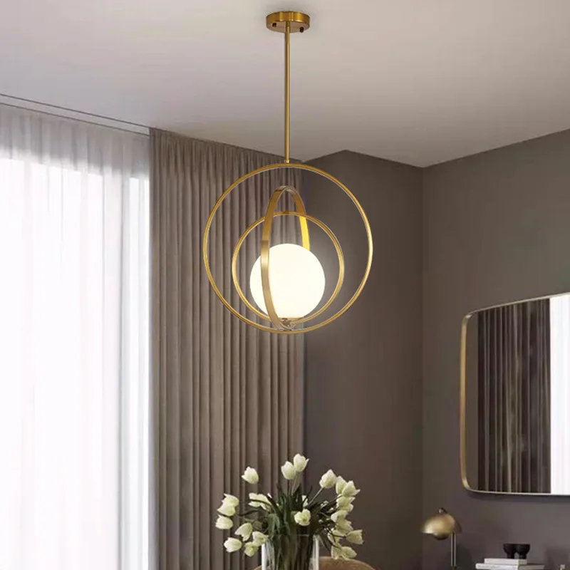 Скандинавска Стъклена кръгла LED полилей минималистичен Златен луксозен дизайнерски лампа за Прикроватной нощни Шкафчета с Трапезария и фоайе полилей осветление 3