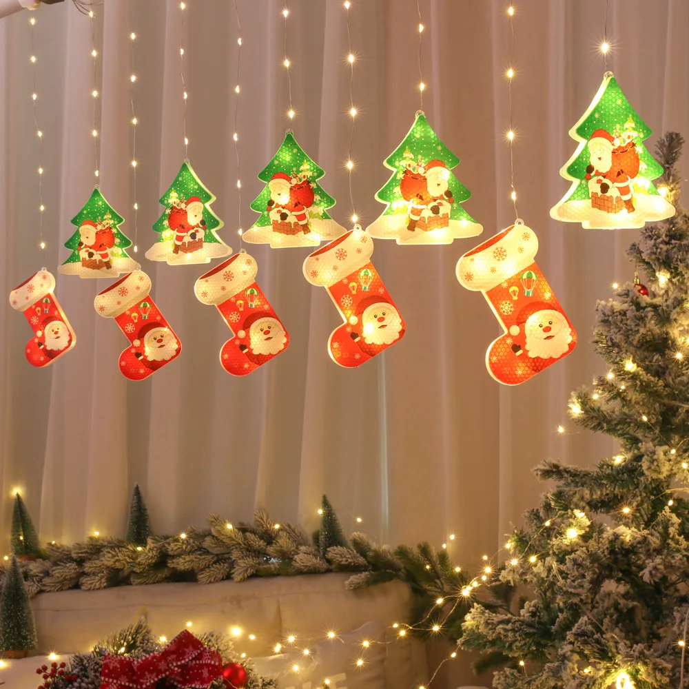 Празнични Декоративни Коледни Коледни Светлини Led Струнен Лампа Страхотна Венец Прозорец Завеса Светлинни Коледна Украса за Дома 3