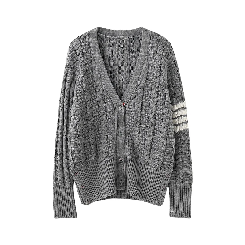 Вязаный пуловер в стил колеж, вязаный пуловер с V-образно деколте, палта, дамски тънък вязаный жилетка, свободен 3