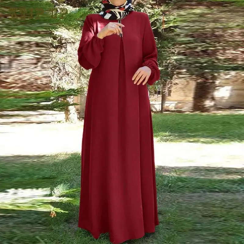 Дубайское Арабското Ново Мюсюлманската рокля Голям размер, дамско Модно Свободно рокля-роба с Дълъг Ръкав и Кръгло деколте, Пролетта и есента рокля Абая Турция 3