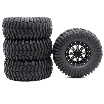 4ШТ 2,2-цолови гуми от каучук и черен метален ръб на колелото Beadlock за 1: 10 Axial SCX10 Traxxas TRX-4 RC Rock Crawler RC Кола