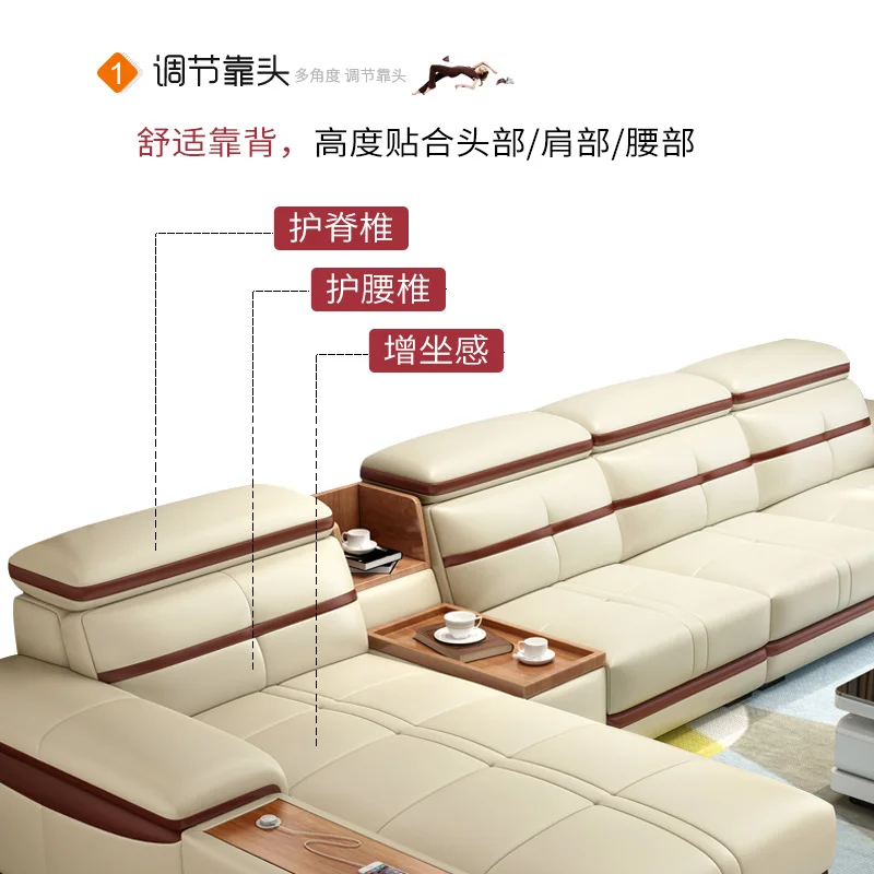 Диван за хол ъглов диван секционни дивани от естествена кожа L с подстаканником за съхранение на muebles sala de moveis para casa 4