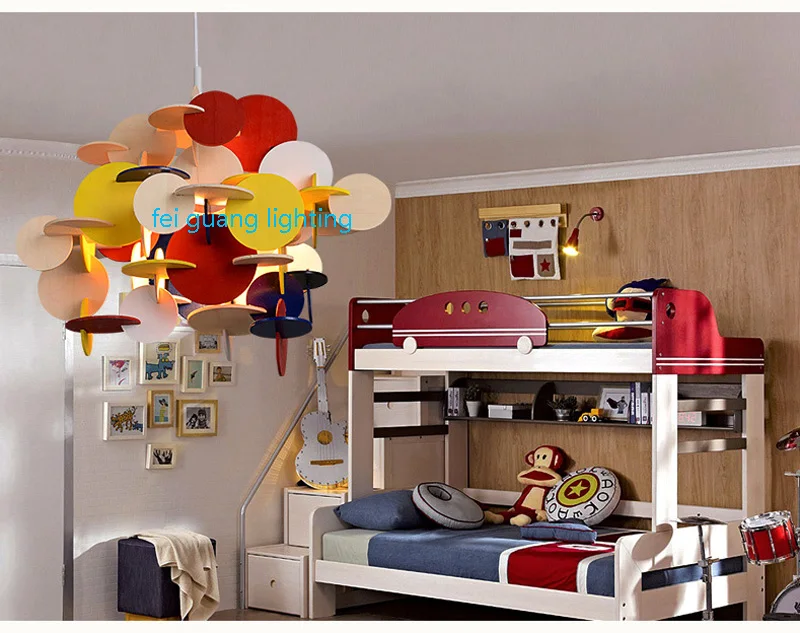 Модерен, Креативен Дизайнерски Окачен Лампа Дървени Блокове Цветна Дървена Окачена Лампа за Детска Стая Строителни Блокове Осветление 4