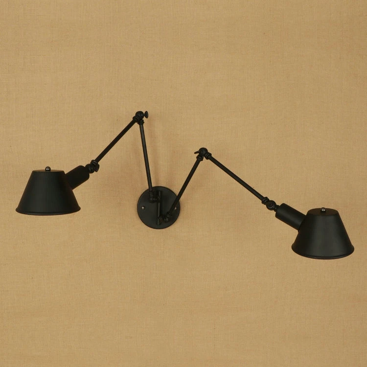Начало на антикварен Черно желязо, с монтиран на стената лампа, стенни закрит Таванско помещение е Кафе осветление на Спалня стенни лампи E27 2 глави ретро Стенен Лампа Arandela 4