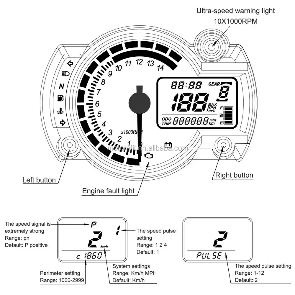 Универсален 7 Цвята Мотоциклет Цифров Уред за измерване на Скоростта на Километража Регулируем LCD Панел-Сензор за RX2N 4 цилиндъра 4