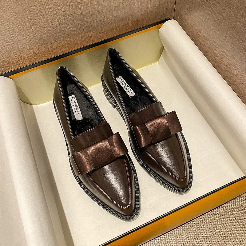 Нови Дамски обувки-лодки на ниски обувки с Квадратни пръсти На ниски Обувки, Дамски обувки-лодка с Лък масивна токчета в стил ретро 4