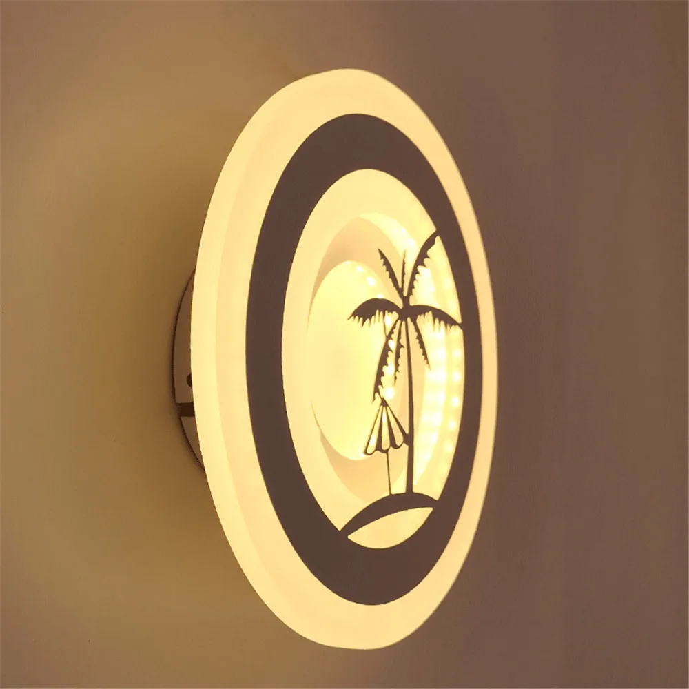 На закрито led, с монтиран на стената лампа, за украса на кокосовата палма, с монтиран на стената лампа домашно осветление дневна спалня лампа кръг / AC90-260V бяла светлина 4