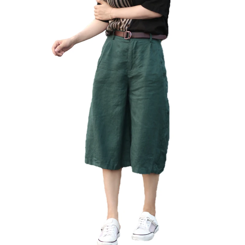 Дамски къси панталони в 2021 година, летни Панталони, дамски памук, ленени панталони и широки панталони с тънка цепка, големи ярды, 5, Свободна жена 4