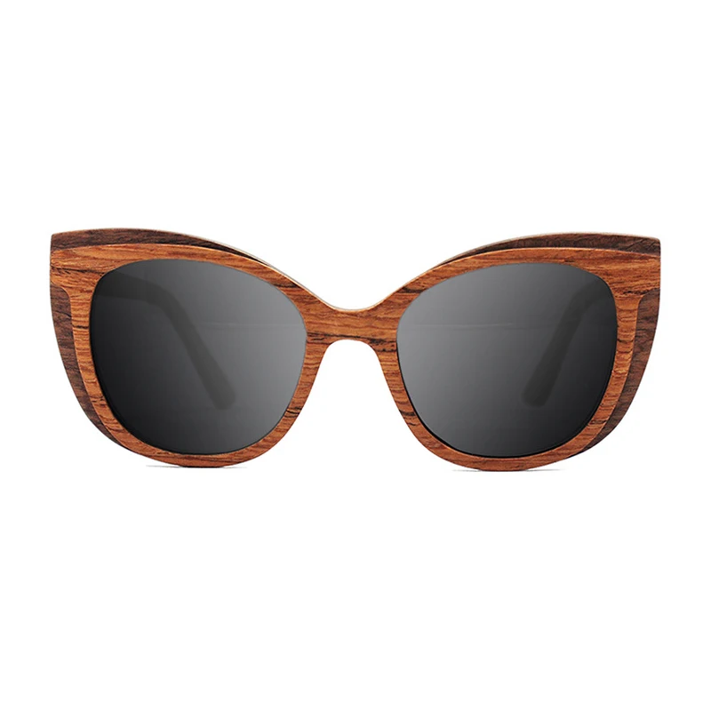 Двуцветен Дървени Vintage Слънчеви Очила Ретро Котешко Око Луксозни Дизайнерски Слънчеви Очила на Жените и Мъжете Поляризирани Лещи Чиния Козирка UV400 4