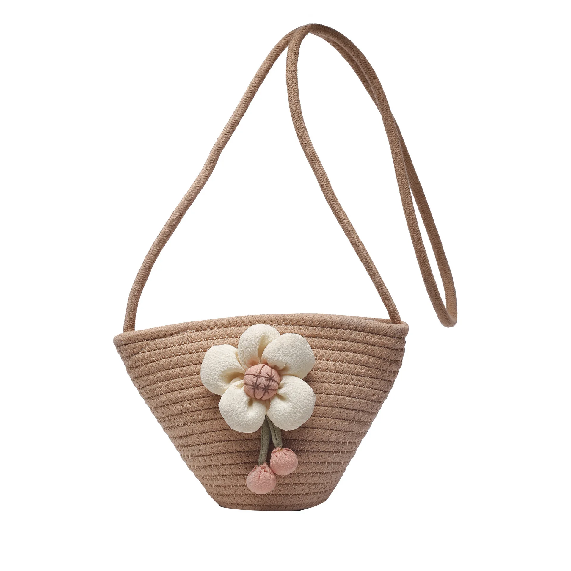Нова памучен конец тъкани мини кофа Чанти лятна мода цвете на едното рамо чанта дамски почивки торба слама 4