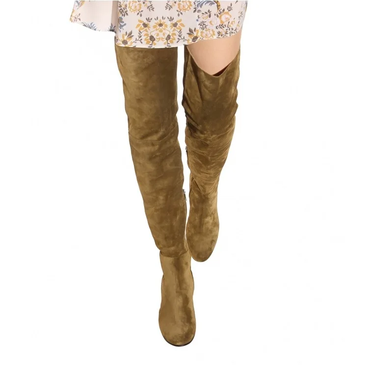 Есенно-зимни дамски ботфорты над коляното с кръгло Бомбе, Плюшени обувки с изкуствена страничен цип, класически Велурени ботуши до бедрото на Поръчка 4