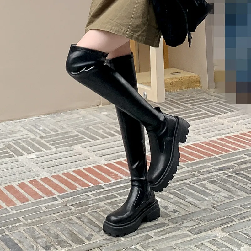FEDONAS/ дамски ботуши над коляното на платформа и дебел ток от естествена кожа, Популярна Модни дамски обувки на тънък дълъг ток, Есен-зима 4
