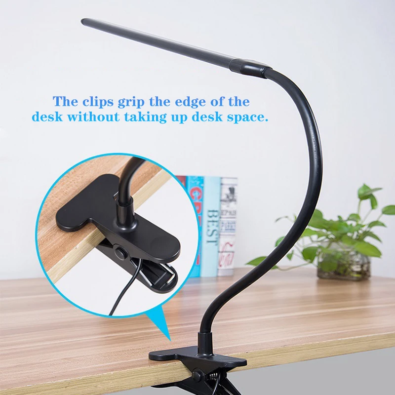 Светодиодна настолна лампа за защита на очите се захранва от USB, настолна лампа с клипсой, настолна лампа с ключ, 9-степенна настройка на яркостта за четене 4