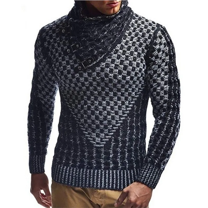 2021 Европейски и Американски Мъжки Пуловер Вязаный Пуловер Модерен Тънък Пуловер с Висока Воротом 4