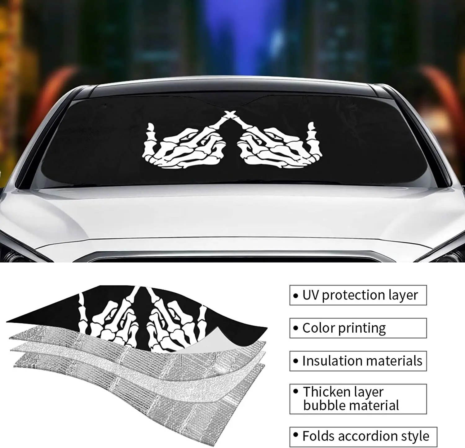 Aneyhoz Череп на Колата Предна Прозорец на сенника за Мъже Автомобил Suv Камион Сгъване на Предното Стъкло на сенника 55x29,9 инча Среден 4