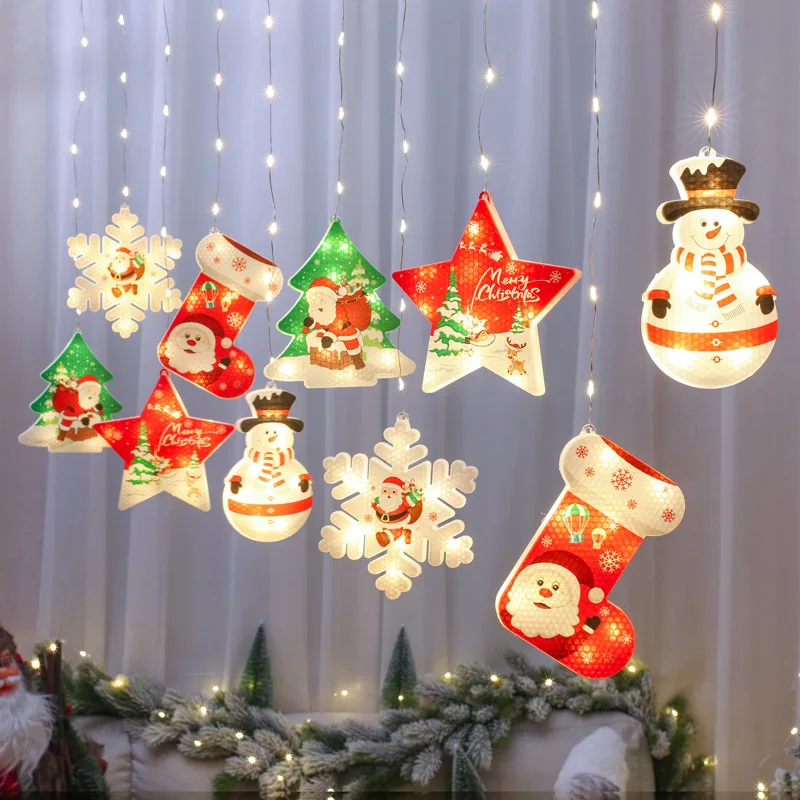 Празнични Декоративни Коледни Коледни Светлини Led Струнен Лампа Страхотна Венец Прозорец Завеса Светлинни Коледна Украса за Дома 4