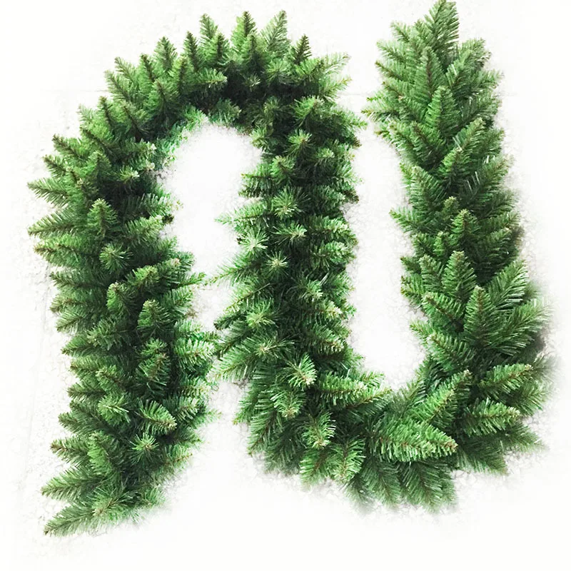 Коледна украса от ратан 2,7 m от PVC зелен цвят с подсветка, клони и трева от ратан, 220 клони, венец, украса от ратан, пръстен 4