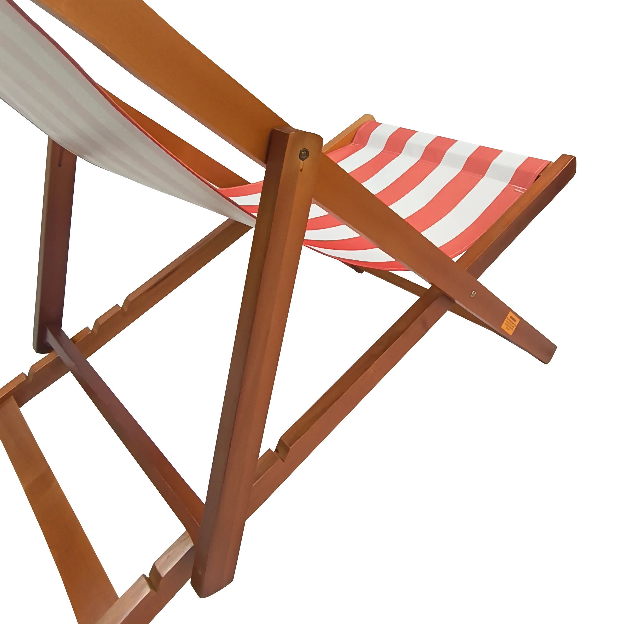 Сгъваем Дървен Шезлонг в Оранжево-Бял Широка Ивица, Градински Шезлонг, Плажен стол, Удобен Висящ стол на открито 4