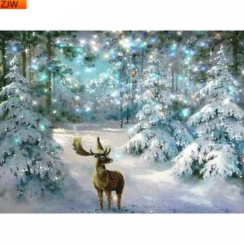 5D направи си САМ Коледна Картина на Диамантена Елен Диамантена Мозайка Зимни Диамантена Бродерия на кръстат бод Начало Декор 0