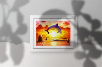 5D направи си САМ Пълна Кръгла Диамантена Снимка на Животно Делфин Мозайка Диамантена Бродерия Залез Декор Домашна Картина От Планински Кристал, Ръчно изработени 2