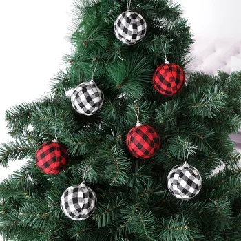 6 бр. Коледен орнамент 7 см в черно-бяла клетка, Коледна топка, комплект, Коледно дърво, украшение, топка, Коледна украса за дома