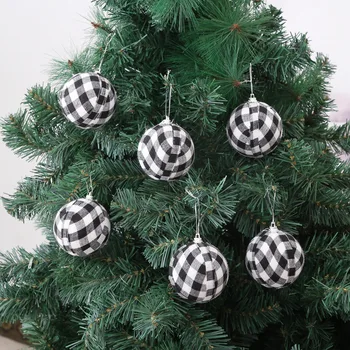 6 бр. Коледен орнамент 7 см в черно-бяла клетка, Коледна топка, комплект, Коледно дърво, украшение, топка, Коледна украса за дома 4