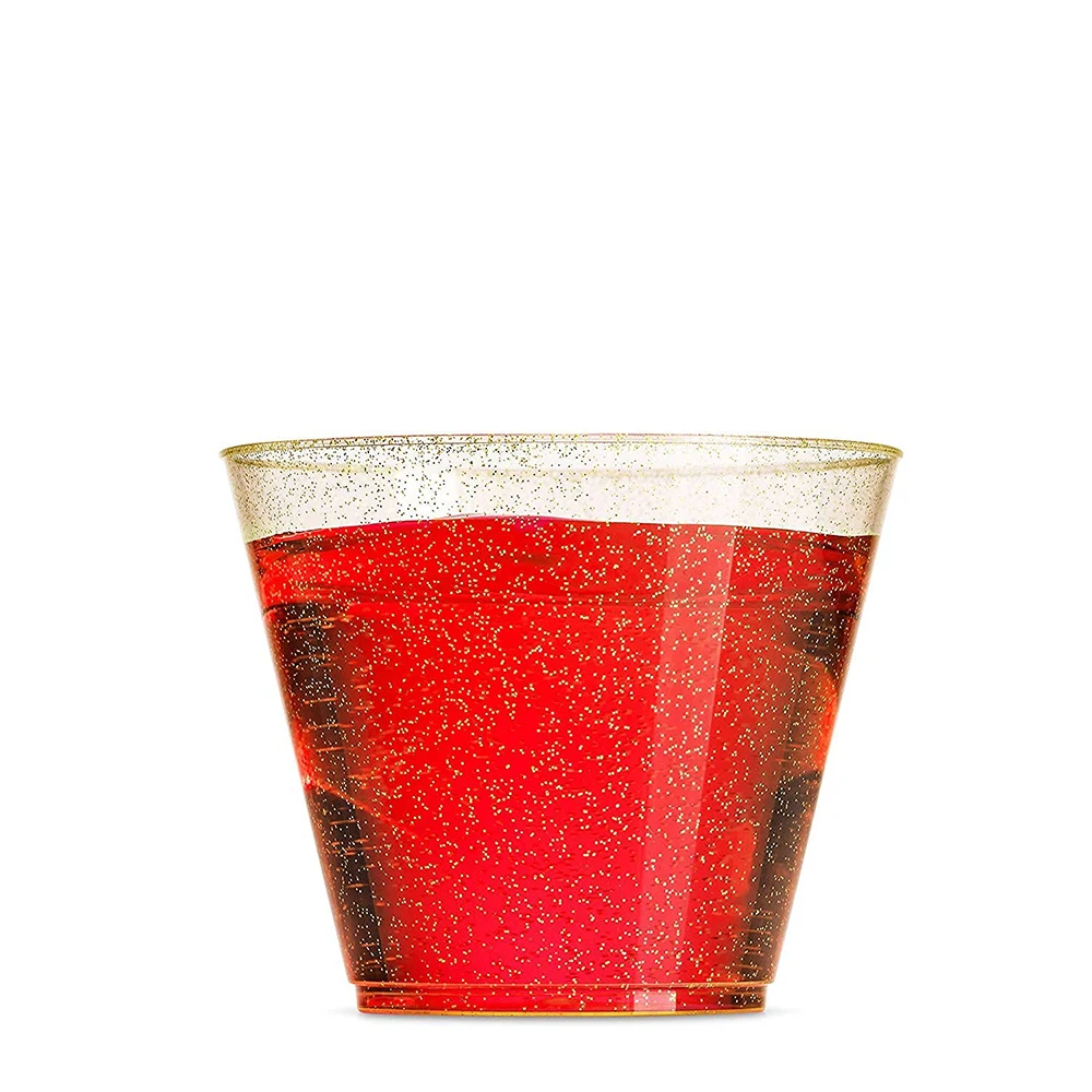 25ШТ Блестящи за Еднократна употреба Десертни Чаши Твърди Държачи За Хранене За Сватбени Партита Пластмасови Прозрачни Златни Прах Мусове Чаши За Закуски 5