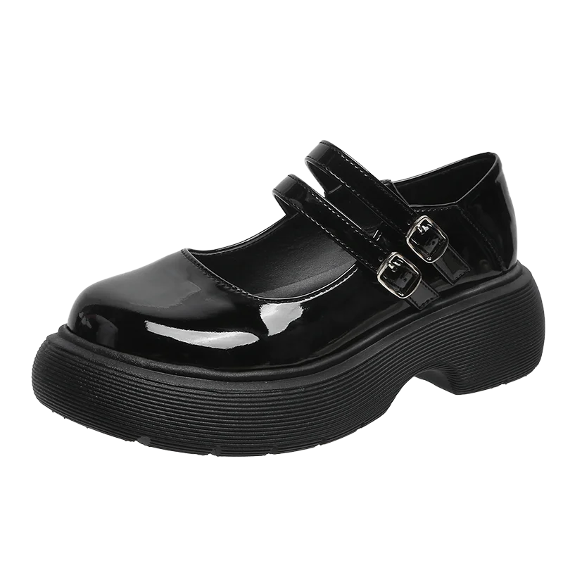 2022 г. Пролетно-есенни нови малки кожени обувки Mary Jane в дебела подметка в британски стил с кръгла пръсти, обикновен дамски обувки с катарама 5