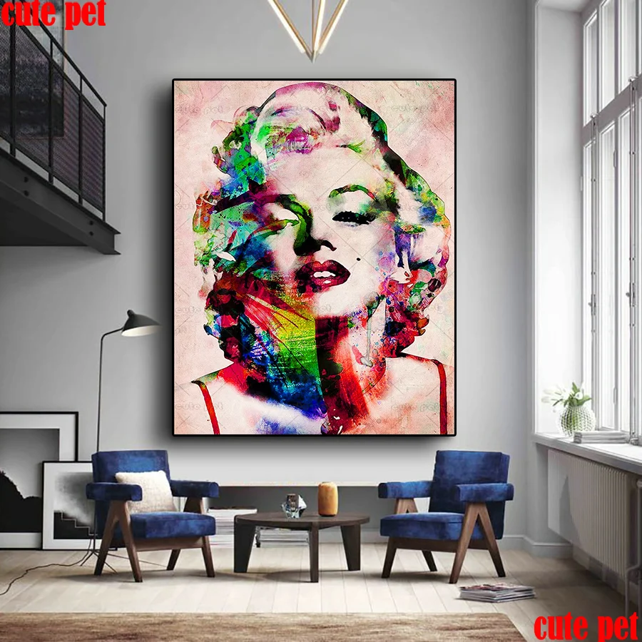 Мерилин Монро е Диамантена Живопис САМ Графити, Плакат на Уличното Изкуство Картина на Диамантена Мозайка Кристали Бродерия на кръстат бод декор 5