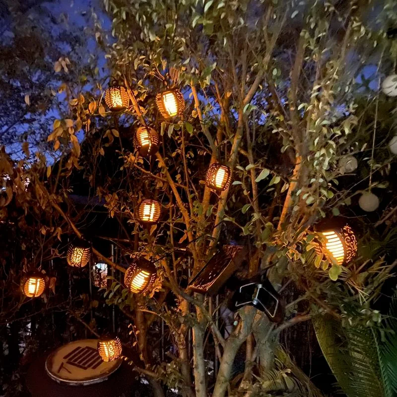 Външни Слънчеви LED Струнни Светлини от Слънчева Градина са Водоустойчиви Висящи Фенери святкащите Пламъци Пейзаж Дърво Декоративни Фенери 5