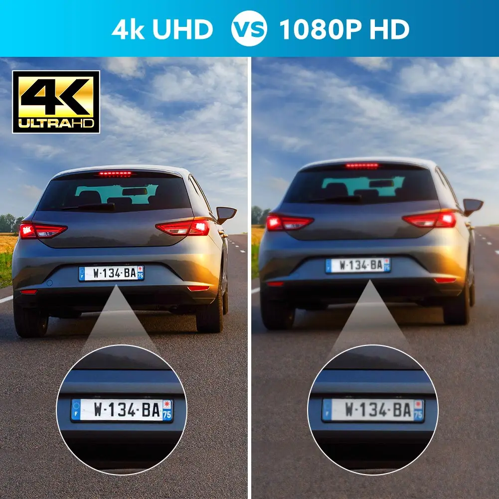 Автомобилен Видеорекордер 4K Super HD WiFi Dash Cam 1080P, 4K видео Рекордер с Две Лещи GPS Водоустойчив 4K Dash Помещение 24 Паркинг Монитор 3,16 
