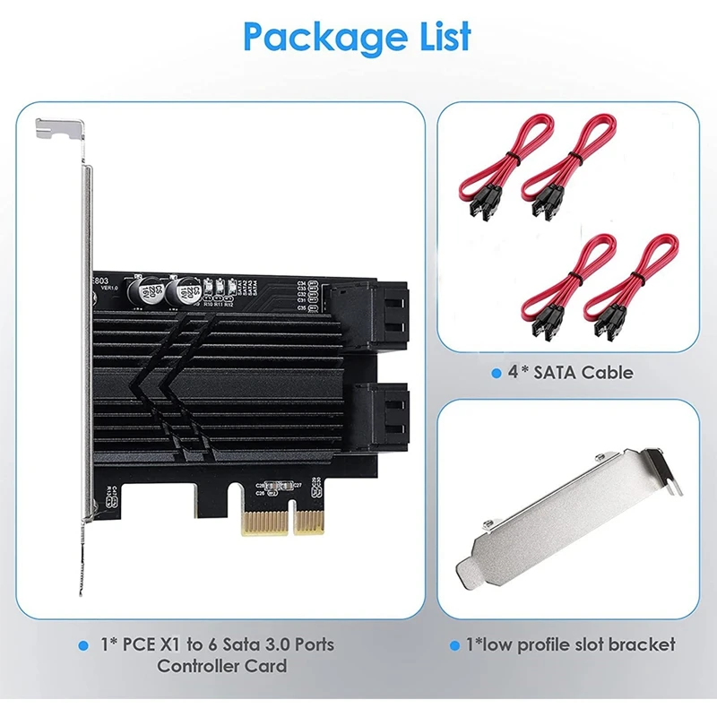 Карта PCIe 4 SATA порта 1X, Карта за разширяване на PCI Express контролер SATA 3.0 6 Gbit/s, карта PCIe SATA 3.0 с 4 SATA кабели 5