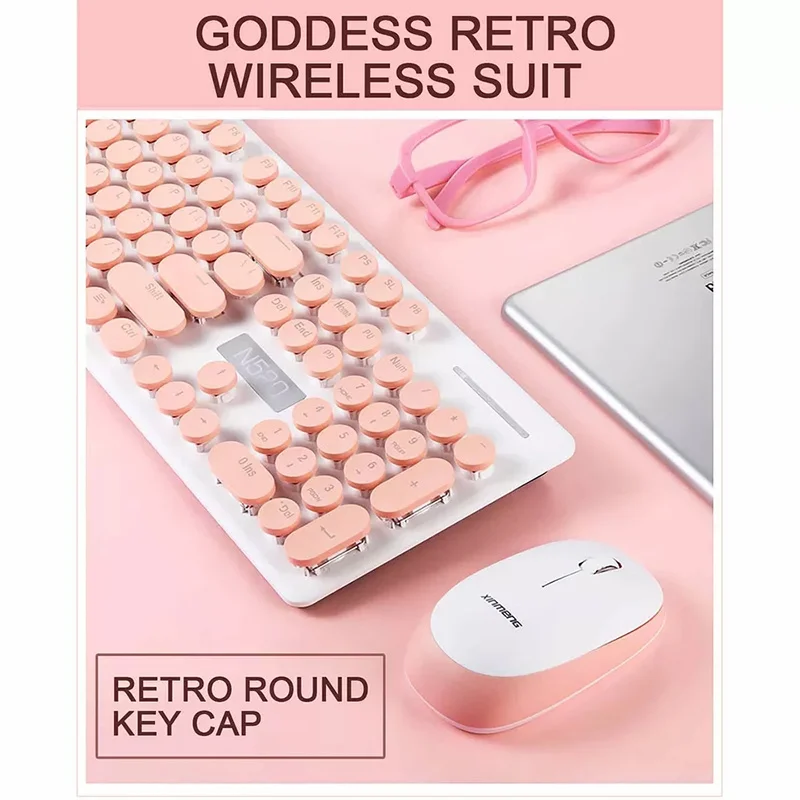 Популярната Безжична Ръчна клавиатура и мишка N520 в стил пънк, Определени За Офис, Комплект Бутони и мишка за бизнес Момичета, Аксесоари За Геймърите 5