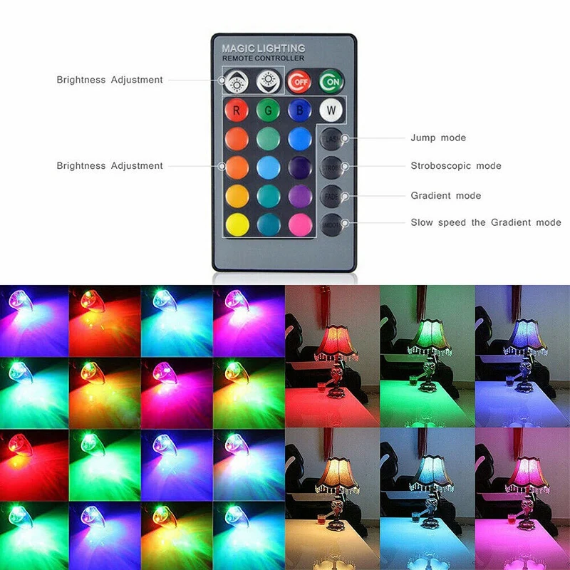 Лампа цвят промени LED 3W Smart E12 RGB цветна с бутон, дистанционно управление 24 свещи Млечен Лампа 5