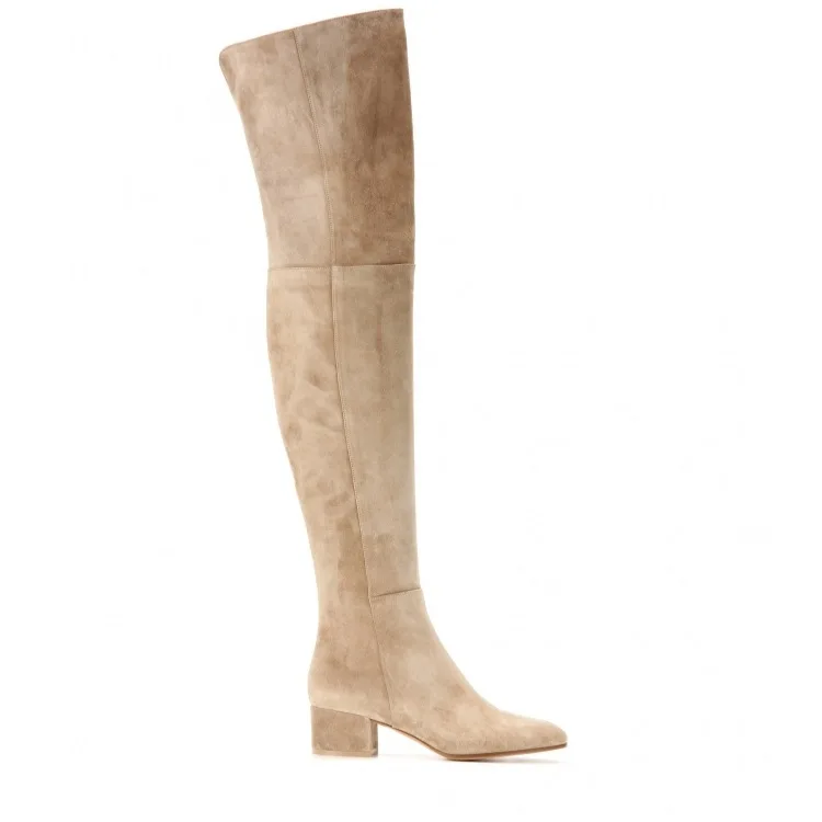 Есенно-зимни дамски ботфорты над коляното с кръгло Бомбе, Плюшени обувки с изкуствена страничен цип, класически Велурени ботуши до бедрото на Поръчка 5
