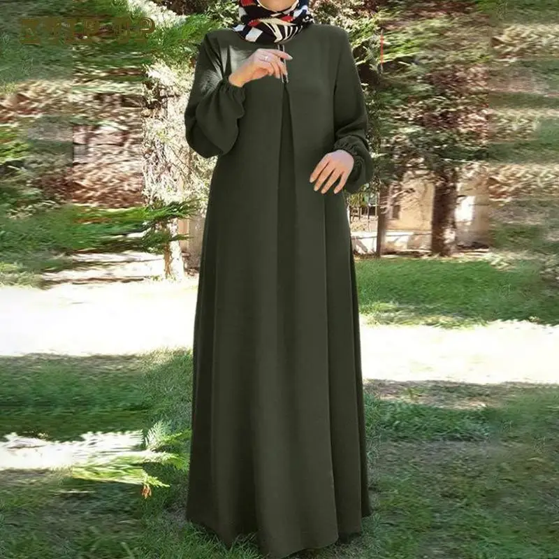 Дубайское Арабското Ново Мюсюлманската рокля Голям размер, дамско Модно Свободно рокля-роба с Дълъг Ръкав и Кръгло деколте, Пролетта и есента рокля Абая Турция 5