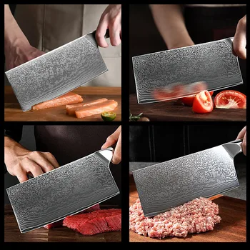 67 Слоеве Дамасский Кухненски нож VG10 за домашна кухня за нарязване и раздробяване на зеленчуци, Месо Хиляда Слоеве на стоманени кухненски ножове