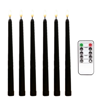 6ШТ Беспламенных черни Конусни Свещи, Проблясващи с 10-клавишным Дистанционно управление, таймер, Led Свещници, захранван с Батерии, Свещи Прозорец 0