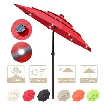 9 фута 3 нива, чадър за двор е оборудван с 24 led крушки на ребрата енергоспестяващо червен цвят 0