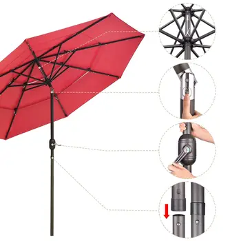 9 фута 3 нива, чадър за двор е оборудван с 24 led крушки на ребрата енергоспестяващо червен цвят 4