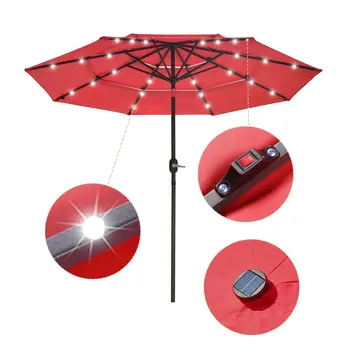 9 фута 3 нива, чадър за двор е оборудван с 24 led крушки на ребрата енергоспестяващо червен цвят 5