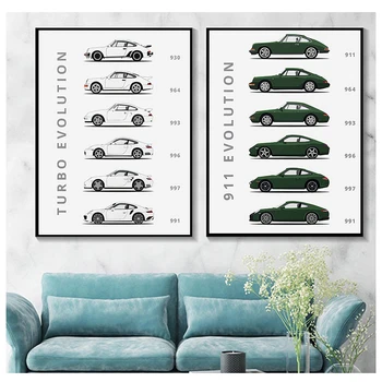 911 Turbo Evolution Абстрактни Цветни Автомобилни Плакати, Картини на Платно Стенно Изкуство, Начало Декор на Картини за Декорация на Всекидневна