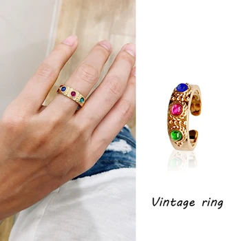 925 сребро ретро червена, зелена и синя светлина луксозни пръстени за жени на три-цветен скъпоценен камък висококачествени бижута Регулируеми