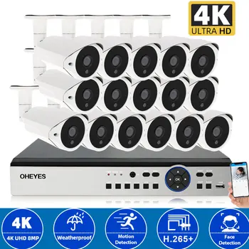 AHD ВИДЕОНАБЛЮДЕНИЕ Камера Комплект Система за Сигурност 4K 16CH DVR Комплект Външна Водоустойчива Система за видеонаблюдение за Нощно Виждане Комплект 8MP 8CH XMEYE